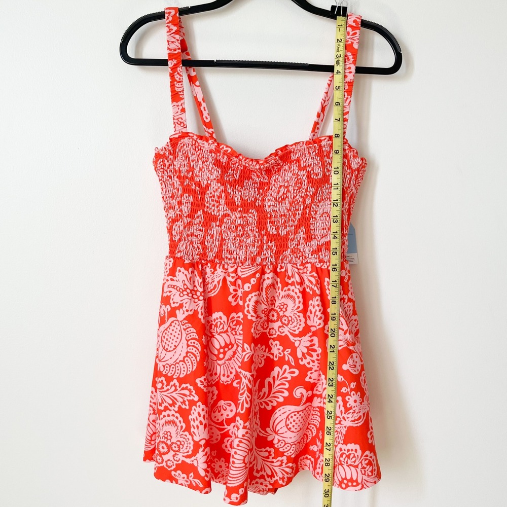NEW Lands End Smocked Swimsuit Dress Orange Pink Floral Womens 10 - Picture 5 of 13